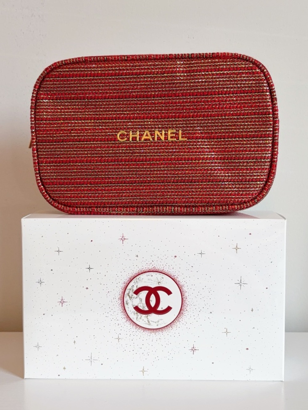 CHANEL Tweed Makeup Pouch Cosmetic Case NEW